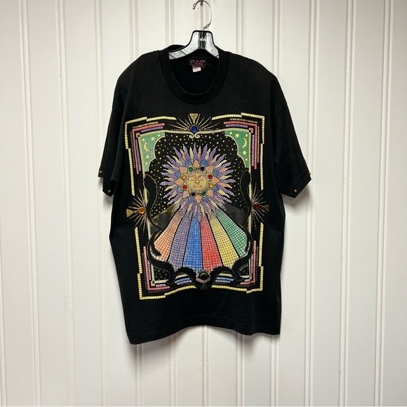 P.G.B Tops - Black ✨ Vintage P.G.B. Rhinestone Art Tee – 90s Designer Celestial Sun Shirt ✨XL